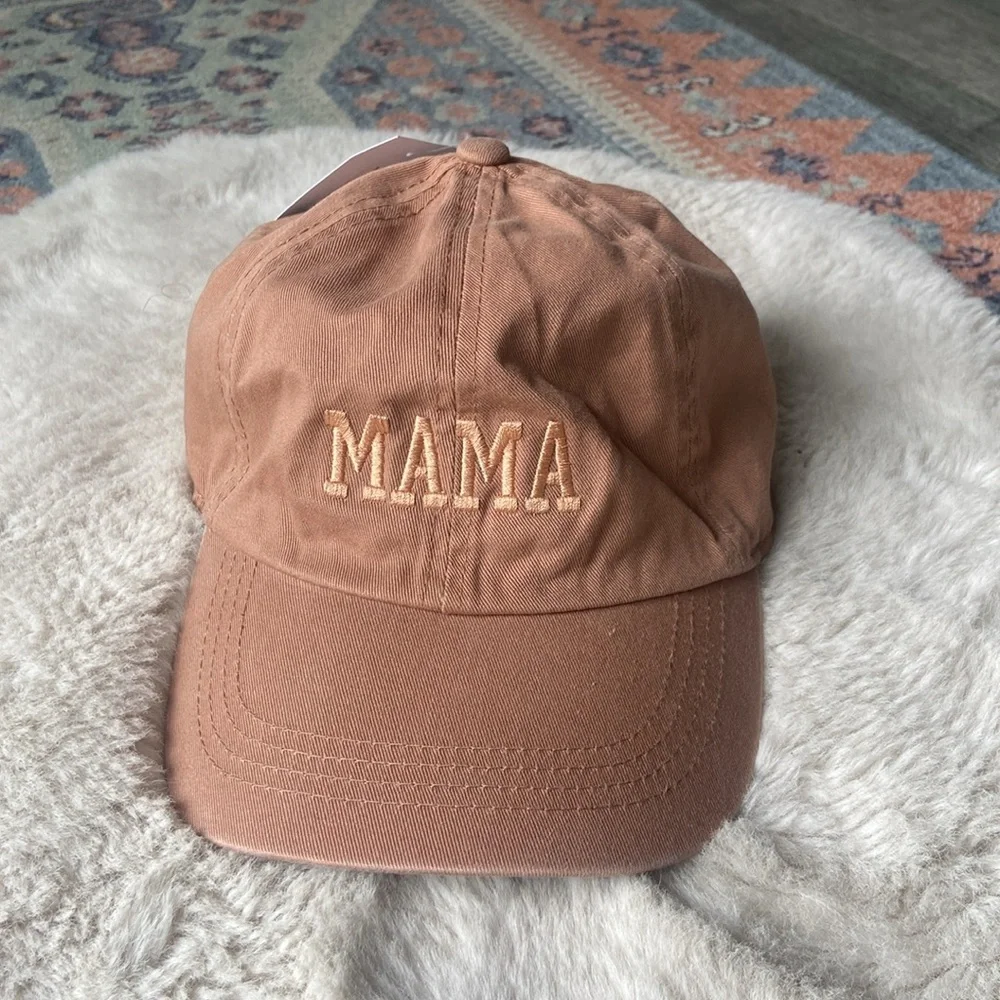 Boutique women’s MAMA embroidered baseball hat blush mauve brown dad cap OSFM